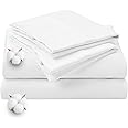 LBRO2M 100% Egyptian Cotton 1000 Thread Count King Size Sheets Set,Bed Sheet 4 Piece Sets,16 inches Deep Pocket,Bedding Super Soft Breathable,Sateen Weave Long Staple,All Season,White