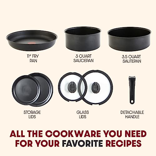 Tfal Ingenio Nonstick Cookware Set 8 Piece Induction Stackable, Detachable Handle, Removable