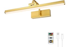 BERGUSTCH Picture Light Battery Operated, Wireless Picture Lights for Wall, Rechargeable Battery Picture Lighting, Metal Display Lamp with Remote, Gold Accent Lights for Painting Dartboard Gallery