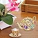 Matashi 24K Gold Plated Miniature Teapot and Teacup Ornaments Set Crystal Studded Perfect Hostess Gift, for Mom, Grandmother, Girlfriend