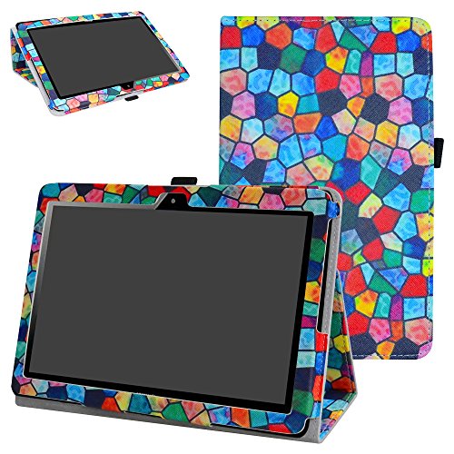 MediaPad T3 10.0 Case,Mama Mouth PU Leather Folio 2-Folding Stand Cover with Stylus Holder for 10" Huawei MediaPad T3 10.0 Tablet,Stained Glass