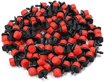 HTSM 100pcs Plastic 360 Degree Adjustable Irrigation Drippers Sprinklers Emitter Dripper Micro Drip Watering System for Lawn Flower Beds Herbs Vegetable Gardens