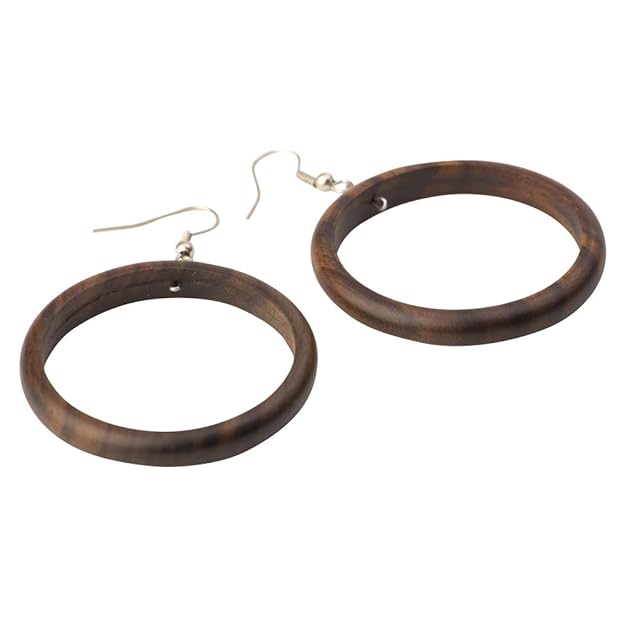 81stgeneration Sterling Silber .925 Holz Ohrringe baumeln Runde Brown 45 mm Französisch Haken