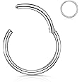 PIERCINGBOY 1Pcs 316l Surgical Steel Nose Rings Hoop 20G 18G 16G Hinged Clicker Septum Cartilage Ear Piercing Gold-Silver-Black Diameter 6mm to 12mm