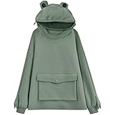 kevazingo Women's Cute Frog Sports Hoodie Fashion Zipper Mouth Hooded Sweatshirt Cosplay Costume Sweatshirt with Pockets