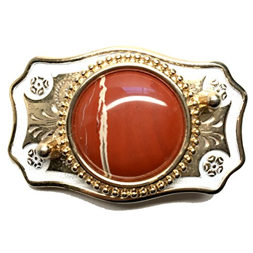 Jasper Belt Buckle 03 Red Circle Stone White Gold Metal Gemstone Western Accessories