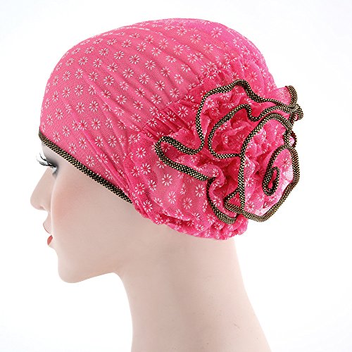 TOOPOOT Muslim Women's Cap Silk Yarn Turban Cancer Chemo Hats Loss Head Scarf Wrap Cap (Hot Pink)