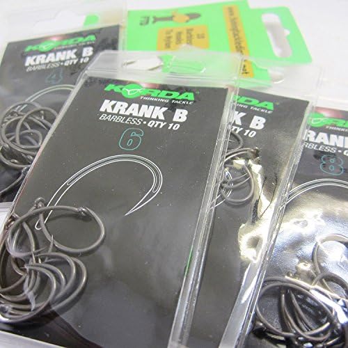 FTD - Min 20 (2 packs of 10) KORDA (KRANK B) Barbless (EYED) Carp Fishing Hooks - Single Size & Combinations - Sizes 4 to 10 - Comes with 10 FTD Hooks to Nylon