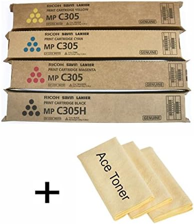 Genuine Toner Set Ricoh Aficio Savin Lanier MP C305 MP C305H MPC305 MP C305SP MPC305SP MP C305SPF MPC305SPF 841621 841591 841592 841593, 842119 842122 842121 842120 w/ micro acetoner cloth