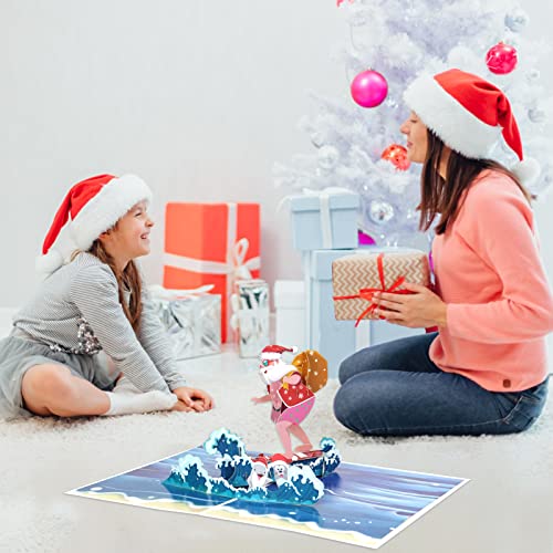 Pop-up Christmas Card 3D Greeting Card Xmas/New Year Handmade Gift With Envelope Christmas Surfer Old Man