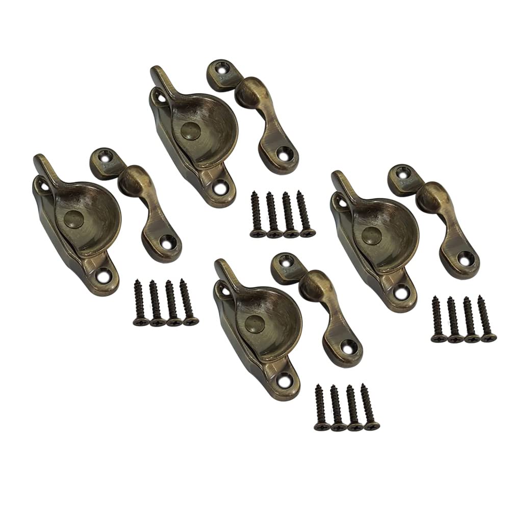 QCAA Forged Brass Sash Lock in Solid Brass, CTC 2", Brushed Antique Brass, 4 Pack, Made in Taiwan