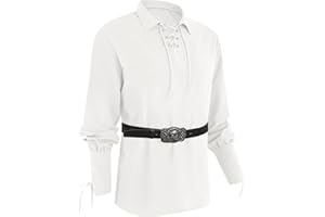 RUNCATI Mens Medieval Lace Up Pirate Mercenary Scottish Wide Cuff Shirt Costume Renaissance Viking Top