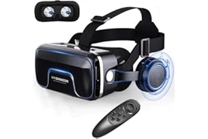 3D Virtual Reality VR Headset for iPhone and Android with Remote Controller, Upgrade VR Glasses with Blue Lights for VR Games