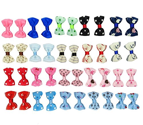HONBAY 40pcs/20pairs Baby Pet Dog Hair Clips Cat Puppy Bows Small Bowknot Pet Grooming Products Mix Colors Varies Patterns Pet Hair Bows Dog Accessories