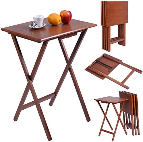 DreamHank 4 Piece Wood Portable Folding Set TV Tables Snack Dinner Couch Laptop Stand Furniture,Walnut
