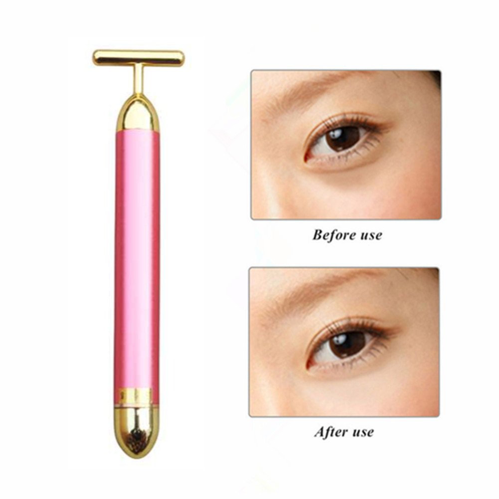 Beauty Bar T Jade Head - Fire Eyes-DIY Energy 24K Gold Pulse Face Wrinkles Massager Facial Body Skin Care Vibrating Massage Tools Birthday Gift (Red)