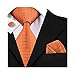 Hi-Tie Men Orange Check Plaid Tie Necktie with Cufflinks and Pocket Square Tie Set