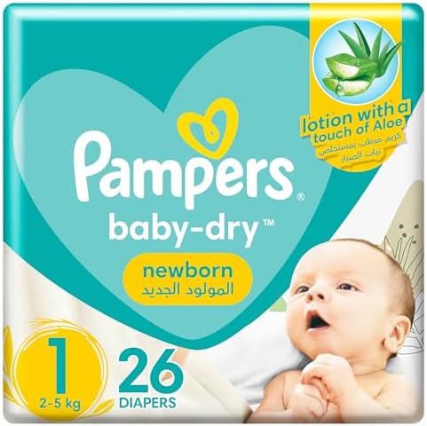 Pampers Aloe Vera, Size 1, Newborn, 2-5kg, Carry Pack, 26 Taped