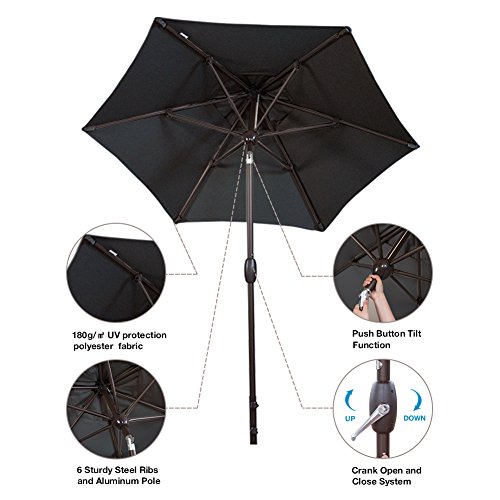 SORARA Patio Umbrella Outdoor Market Table Umbrella with Push Button Tilt&Crank&Umbrella Cover, 7-1/2 Feet, Black