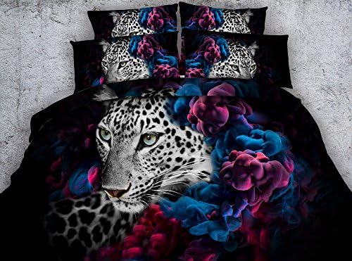 Black Leopard 3D Printed Fabric Cotton Bedding Sets Twin Full Queen King Size Duvet Covers Pillow Shams (Cal King)