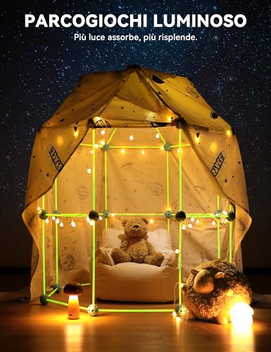 Besrey 144-Piece Fortress Building Kit for Children with Launch Game, Glow in the Dark, Castle and Tunnel Buildings, Play Tent Children 5+ Years, Creative Play, Child Gift