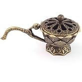 Small Lotus Incense Burner,9cm Incense Holder for Cones,Brass Lotus Flower Incense Holder Hollow Out Ash Catcher with Lid,Brass Incenses Stand Home Vintage Ornaments