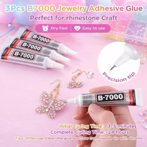 32000Pcs Resin Jelly Rhinestones for Bedazzling, Multicolor 3mm Flatback Gems for Diamond Art, Bedazzler Kit with 3Pcs 10ml B7000 Jewelry Glue for Nail Art Crafting Book Makeup (3mm · 32000PCS)