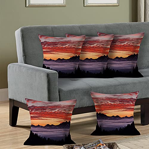 Cushion Villa Polyester Sunset Print Cushion Covers Pillowcases (Multicolor,16 X 16 Inch, Standard) (Pack of 3)(120 Tc)