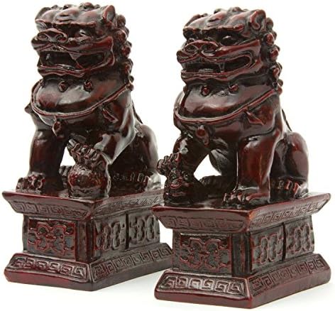 LARGE Feng Shui Oriental Red Fu Foo Dog Home Protection Lions Guardians Set 6"