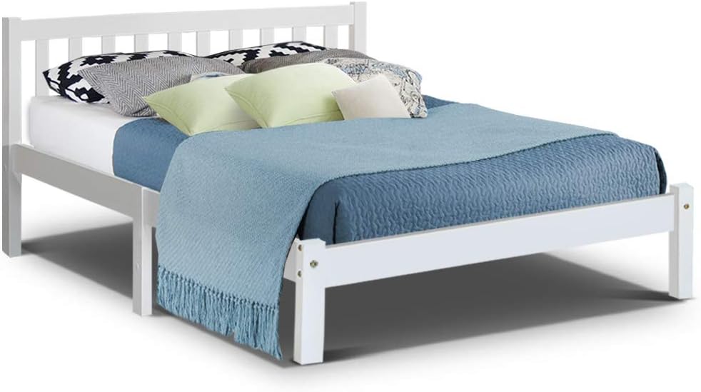 Artiss Double Bed Frame Wooden Platform Bed Frame, White Home