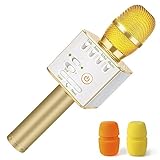 Nequare Wireless Bluetooth Karaoke Microphone 3-in-1 Portable Handheld Karaoke Mic Speaker Machine for iPhone/Android/iPad/Sony,PC and All Smartphone (Gold)