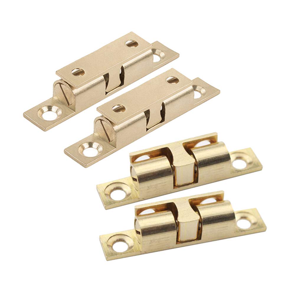 Door Catches 50mm,Derbway 4 Pieces Double Metal Balls Roller,Preservative Furniture Latch,Strong Lock for Cupboard Drawer Cabinet Wardrobe-Brass