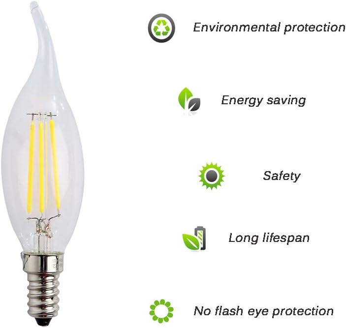 ENGEYA E14 LED Flame Light Bulb 4W,40W Incandescent Bulbs Equivalent,Small Edison Screw Clear Candle Light Bulb,Non-Dimmable/ AC220-240V/ 400 Lumens/Cool White 6000K,10-Pack - Image 5