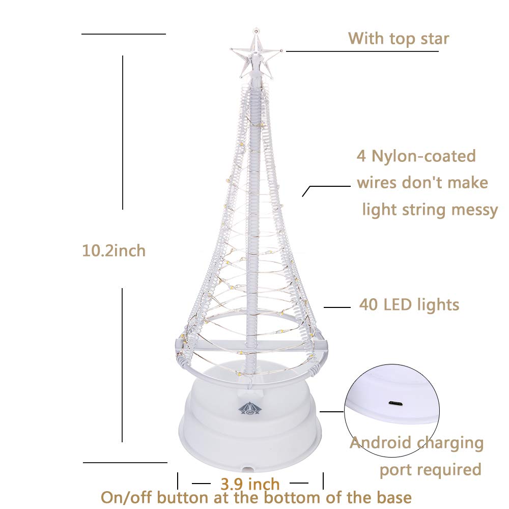 HONESTY Mini Christmas Trees 10Inch 40LED,Decorative Lights for Home/Decoration/Party/Wedding, USB or Battery Powered, Warm White Mini Lamp, Inside White S