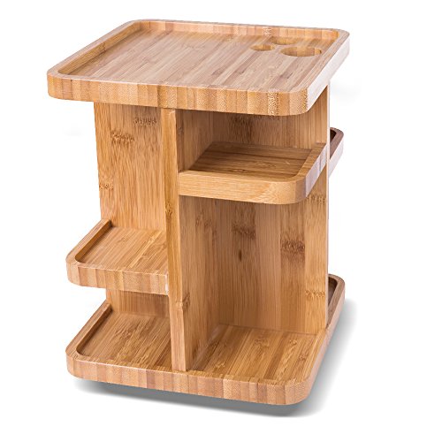 SMAGREHO 360Â° Bamboo Cosmetic Organizer, Multi-Function Storage Carousel for Makeup, Toiletries Â¡Âª Great for Vanity, Desk, Bathroom, Bedroom, Closet, Kitchen
