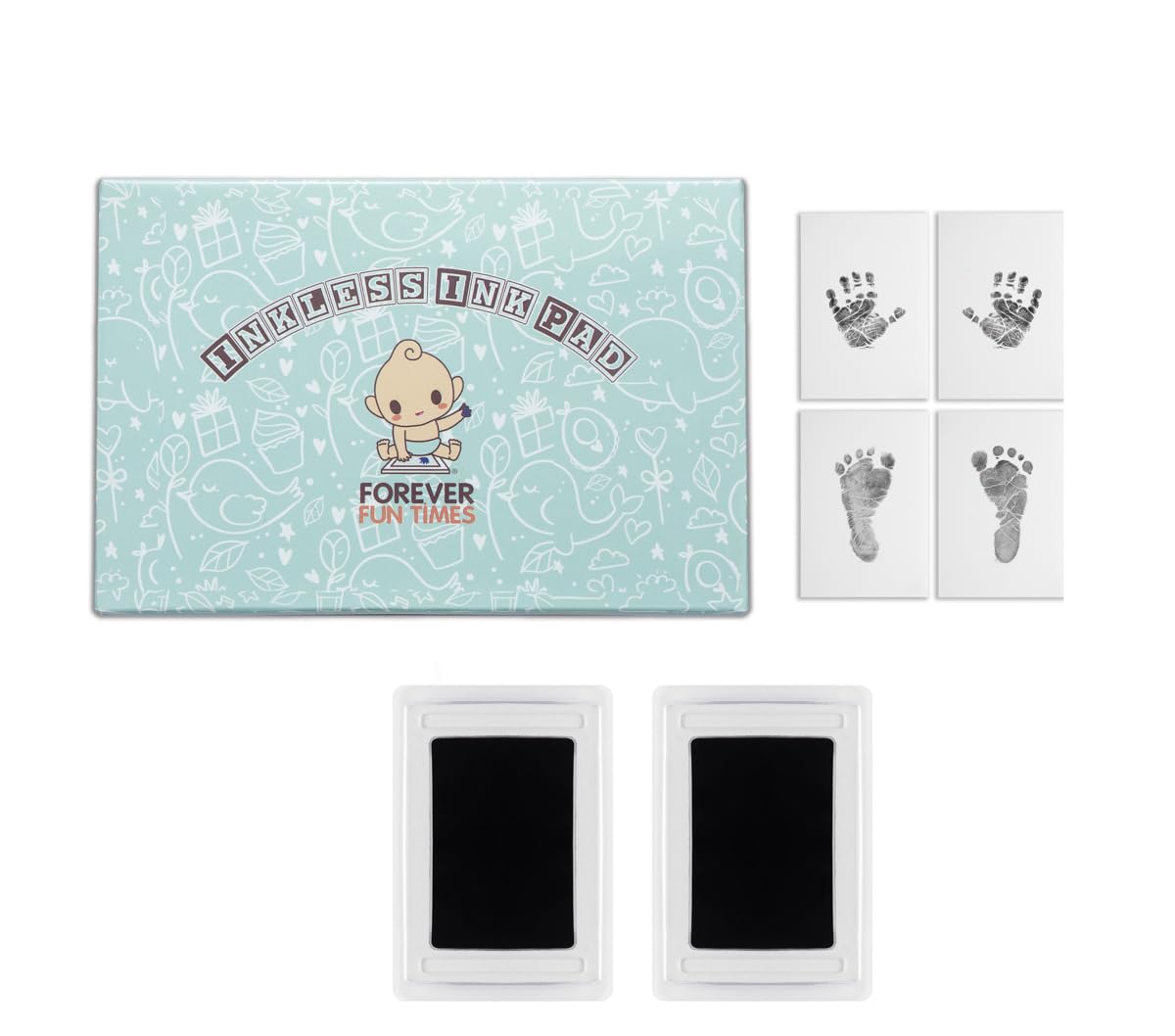 No-Touch Inkless Baby Hand and Footprint Kit | Painless Perfect Prints Without a Drop of Ink on Your Child | Quick and Easy Two-Step Inkless Print Kit (Baby Safe Ink Pad) (Black, 2 Pads)