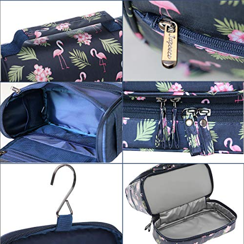Hanging Toiletry Bag for Men Women, Japoece Portable Waterproof Travel Toiletry Cosmetic Bathroom Shower Bags with Metal Hook Double Layer Large Capacity Durable(Navy Blue-Flamingo) 3 Hanging Toiletry Bag for Men Women, Japoece Portable Waterproof Travel Toiletry Cosmetic Bathroom Shower Bags with Metal Hook Double Layer Large Capacity Durable(Navy Blue-Flamingo)