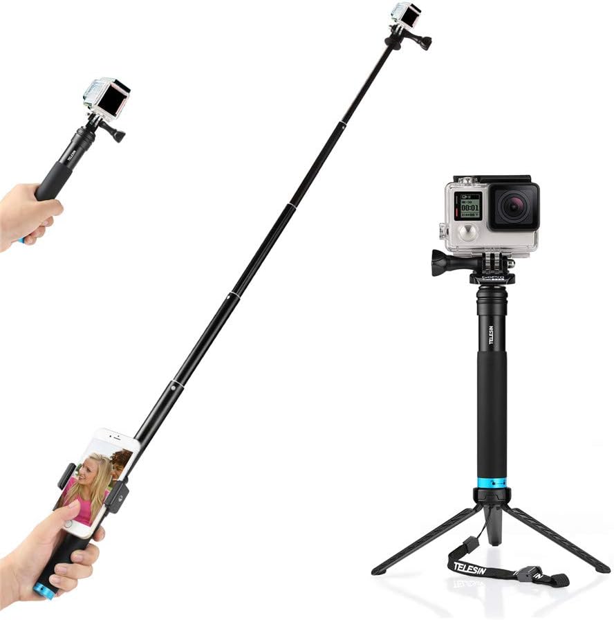 for GoPro Selfie Stick, Adjustable Extension Selfie Pole with Tripod Stand Waterproof Extension Pole for GoPro Accessories Hero 2018 7 6 5 4 3+ 3 2, Session, HD Came for iPhone/Galaxy Note/Huawei/Xia