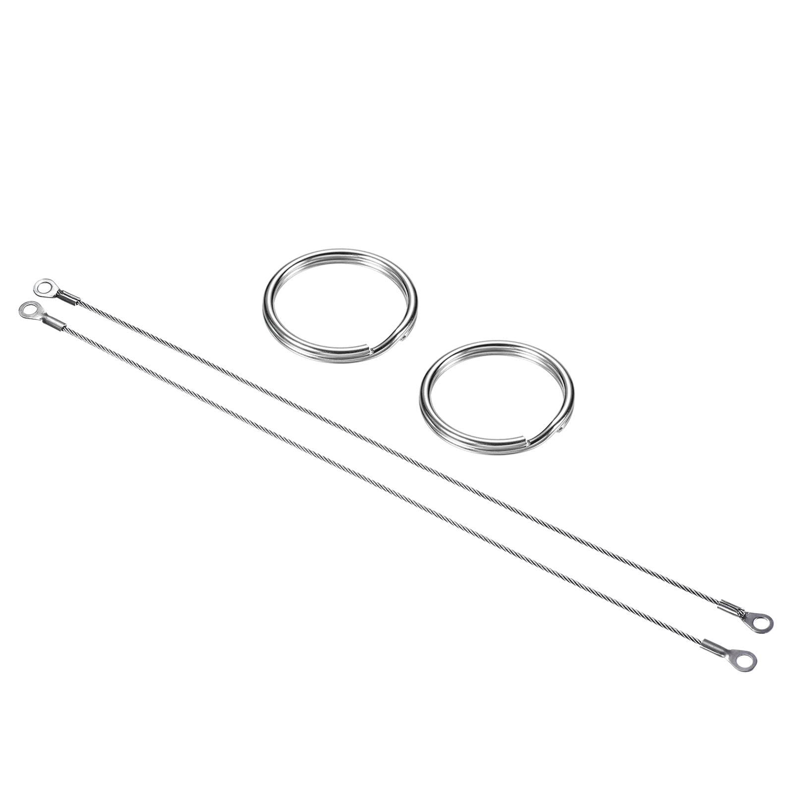 PATIKIL Stainless Steel Lanyard Cable 2mmx30cm, 10 Pack Eyelets Ended Security Wire Rope with 20 Pack Key Ring