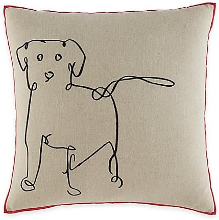 ED Ellen DeGeneres Dog Square Throw Pillow in Medium Brown | Accented with a washed red piping