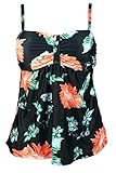 Cocoship Black & Pink Floral Carnival Vintage Inspired Swim Top Retro Ruched Modest Tankini Bathing Suit 14(FBA)