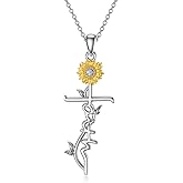 SEDITAO Cross Necklace 925 Sterling Silver Faith Hope Cross Pendant Necklace Sunflower Jewelry Gifts for Women