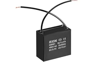uxcell Ceiling Fan Capacitor CBB61 8uF 450V AC 2 Wires Metalized Polypropylene Film Capacitors 47x23x41mm for Water Pump Motor Generator