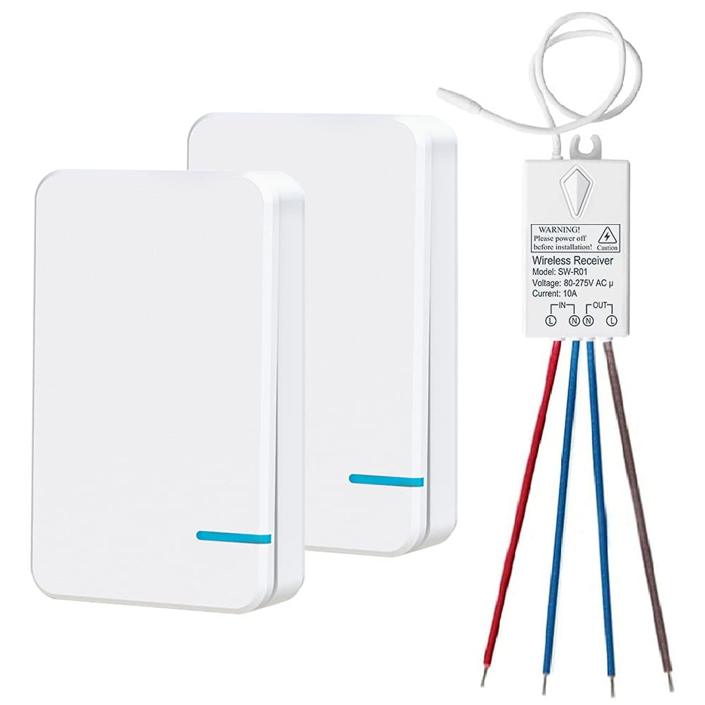 Thinkbee Wireless Light Switch Kit with Receiver – Wireless Switches Remote Light Switch, No WiFi No App No Wiring IP66 Rating 1300ft Long Range, Ideal for Bathroom Outdoor Lighting, 1000W, 80–275V AC