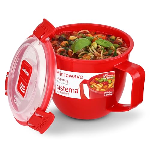Sistema Microwave Petit mug à soupe | Récipient alimentaire micro-ondes | 565 ml | Sans BPA | Rouge/Transparent