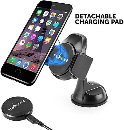 Triverve Qi Wireless Car Charger for iPhone 8,10, Samsung Galaxy (Edge/Plus) S8, S7 and other Qi-compatible Devices – One Hand Operation, Non-Slip Auto-Grip, Strong Suction Cup for smooth surfaces