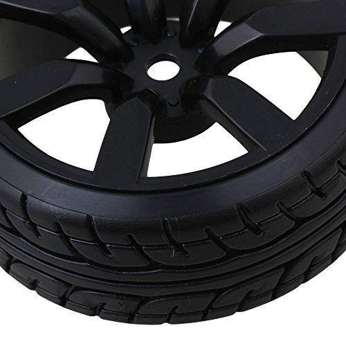 BQLZR Black Plastic Tires & 7-spoke Wheel Rims For RC1:10 Nitro Car Flat Racing Car Pack Of 4