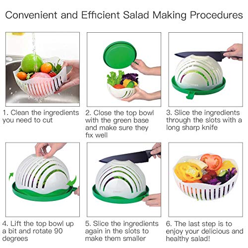 Salad Cutter Bowl, Ommani Upgraded Salad Maker Family Size Fast Vegetable Cutter Bowl, Salad Slicer Salad Chopper Strainer Cutting Board 4 in 1 Durable FDA-Approved for Kitchen - Thumbnail 6