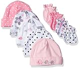 Gerber Baby Girls' 9 Piece Cap (0-6M) and Mitten (0-3M) Bundle, Elephants/Flowers, Newborn