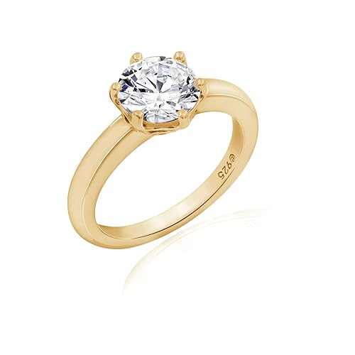 Amazon Essentials Amazon Colelction Platinum-Plated Sterling Silver Infinite Elements Cubic Zirconia Round Solitaire Ring, Yellow-23K gold-plated, Size 6 (previously Amazon Collection)